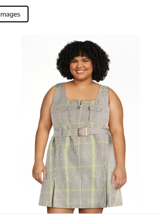 Free Assembly Dresses & Skirts - Free Assembly Womens Sleevless Square Neck Blk White Green Stripes Belted